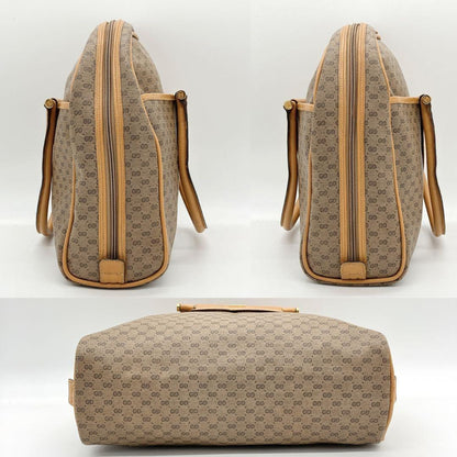 GUCCI Hand Bag Tote Purse Mini Boston GG PVC Leather Beige Authentic