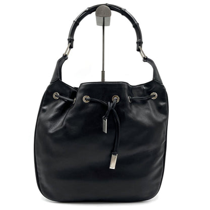 GUCCI Shoulder Bag Purse Bamboo Leather Black Authentic