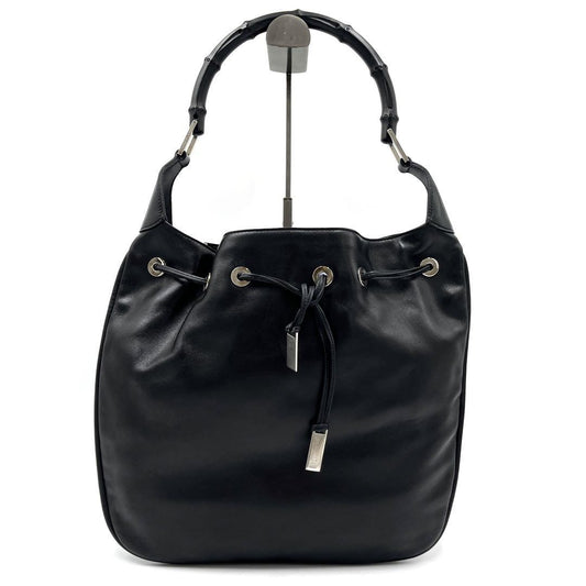 GUCCI Shoulder Bag Purse Bamboo Leather Black Authentic