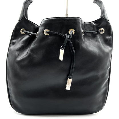 GUCCI Shoulder Bag Purse Bamboo Leather Black Authentic