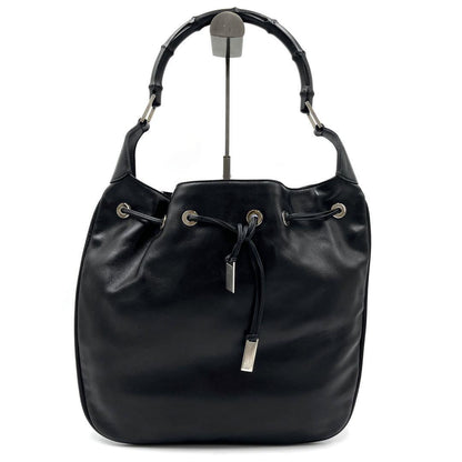 GUCCI Shoulder Bag Purse Bamboo Leather Black Authentic