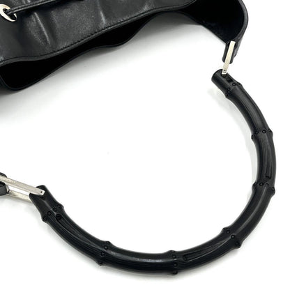 GUCCI Shoulder Bag Purse Bamboo Leather Black Authentic