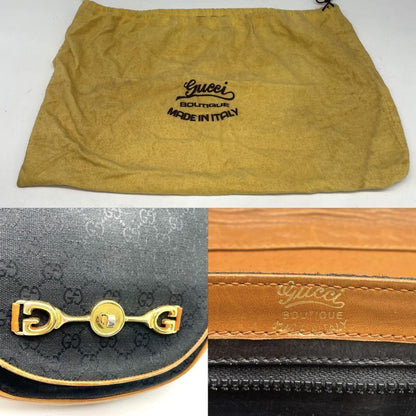 GUCCI Shoulder Bag Purse OLD Horsebit Canvas Leather Black Brown Authentic