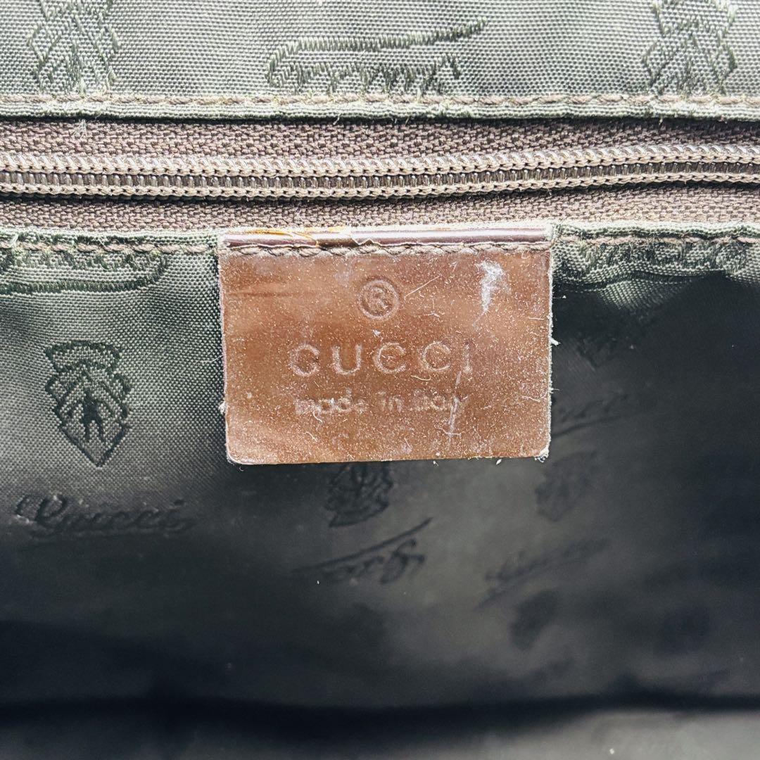 GUCCI Hand Bag Tote Purse Sherry Line GG Canvas Green Red Brown Authentic