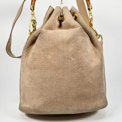 GUCCI Shoulder Bag Purse Bamboo Old Suede Leather Beige Authentic