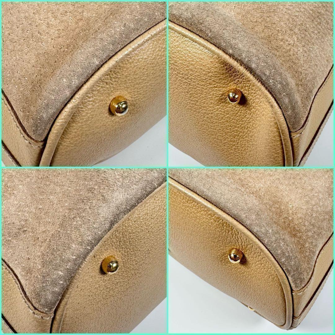 GUCCI Shoulder Bag Purse Bamboo Old Suede Leather Beige Authentic