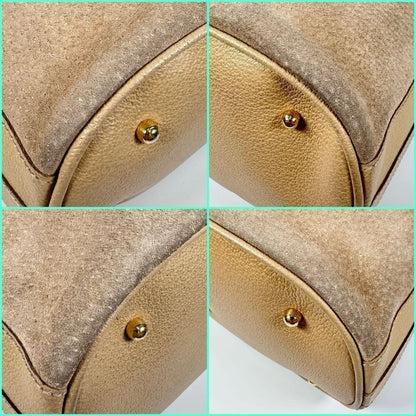 GUCCI Shoulder Bag Purse Bamboo Old Suede Leather Beige Authentic