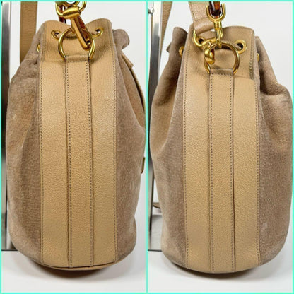 GUCCI Shoulder Bag Purse Bamboo Old Suede Leather Beige Authentic