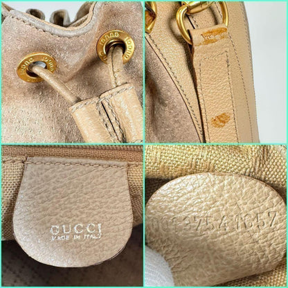 GUCCI Shoulder Bag Purse Bamboo Old Suede Leather Beige Authentic