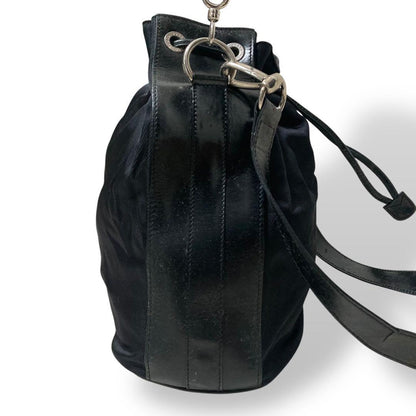 GUCCI Shoulder Bag Purse 2way Bamboo Nylon Leather Black Authentic