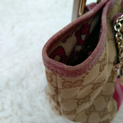 GUCCI Hand Bag Tote Purse Sherry Line GG Canvas Beige Pink Authentic