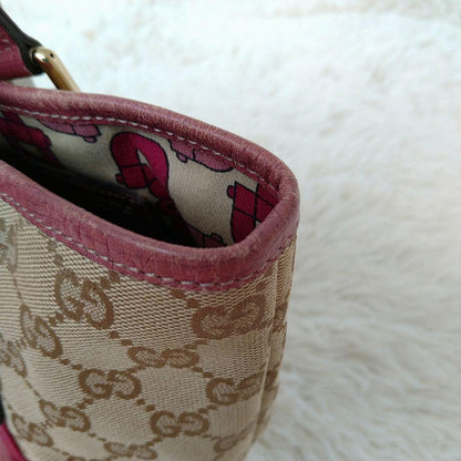 GUCCI Hand Bag Tote Purse Sherry Line GG Canvas Beige Pink Authentic