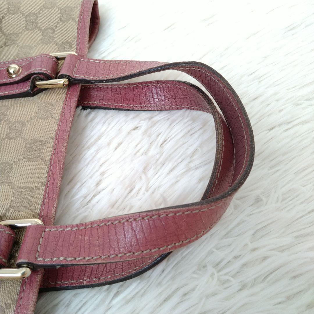 GUCCI Hand Bag Tote Purse Sherry Line GG Canvas Beige Pink Authentic