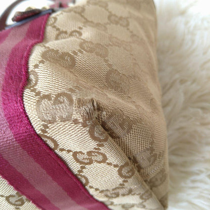 GUCCI Hand Bag Tote Purse Sherry Line GG Canvas Beige Pink Authentic