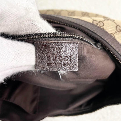 GUCCI Shoulder Bag Purse Sherry Line GG Canvas Leather Beige Brown Authentic