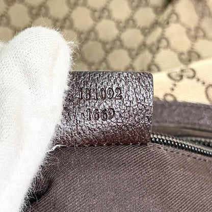 GUCCI Shoulder Bag Purse Sherry Line GG Canvas Leather Beige Brown Authentic