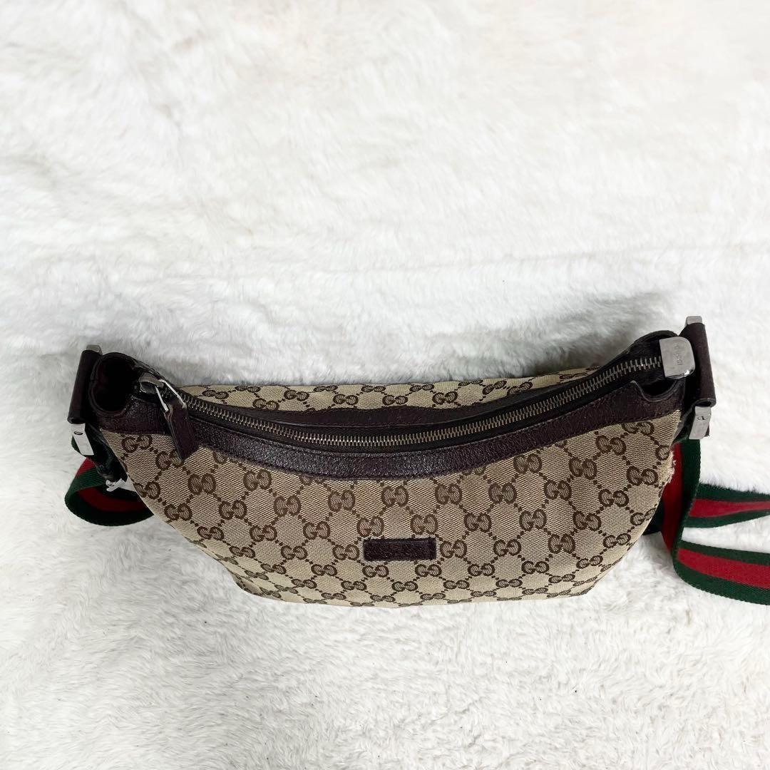 GUCCI Shoulder Bag Purse Sherry Line GG Canvas Leather Beige Brown Authentic