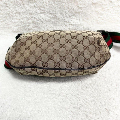GUCCI Shoulder Bag Purse Sherry Line GG Canvas Leather Beige Brown Authentic