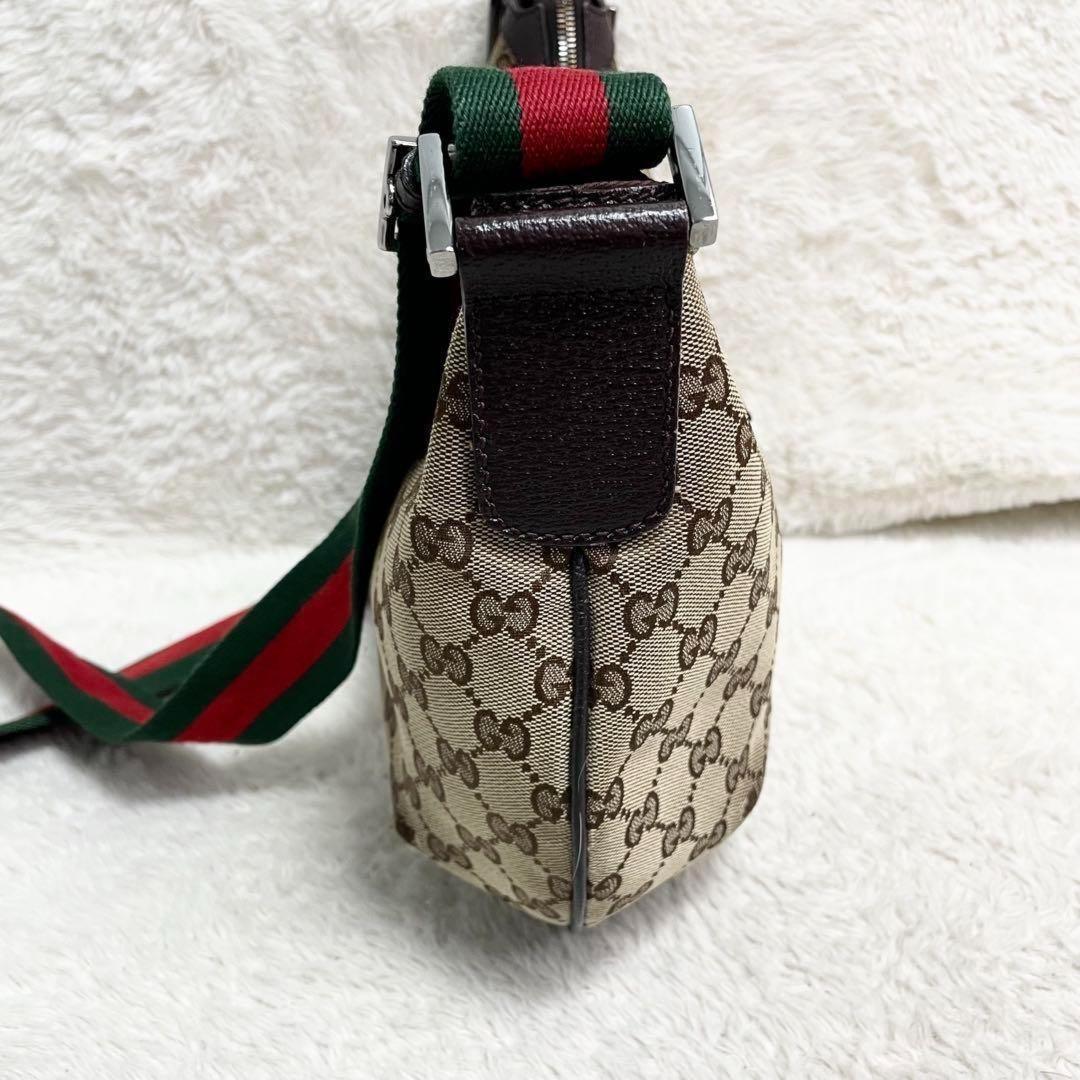 GUCCI Shoulder Bag Purse Sherry Line GG Canvas Leather Beige Brown Authentic