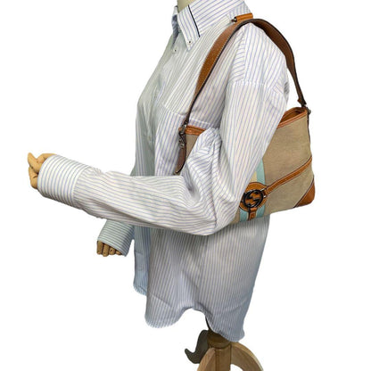 GUCCI Shoulder Bag Purse Sherry Line Canvas Leather Beige Authentic