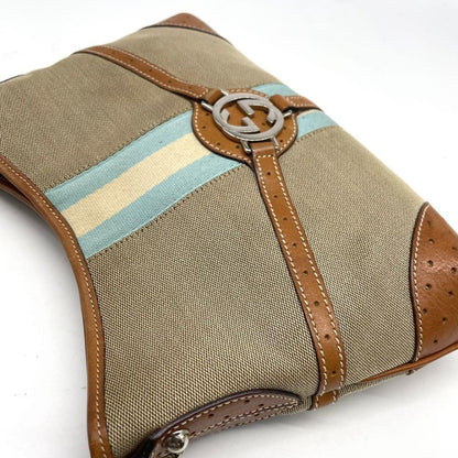 GUCCI Shoulder Bag Purse Sherry Line Canvas Leather Beige Authentic