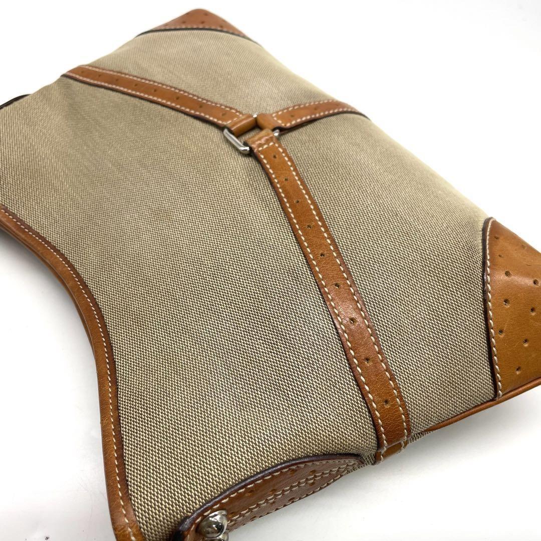 GUCCI Shoulder Bag Purse Sherry Line Canvas Leather Beige Authentic