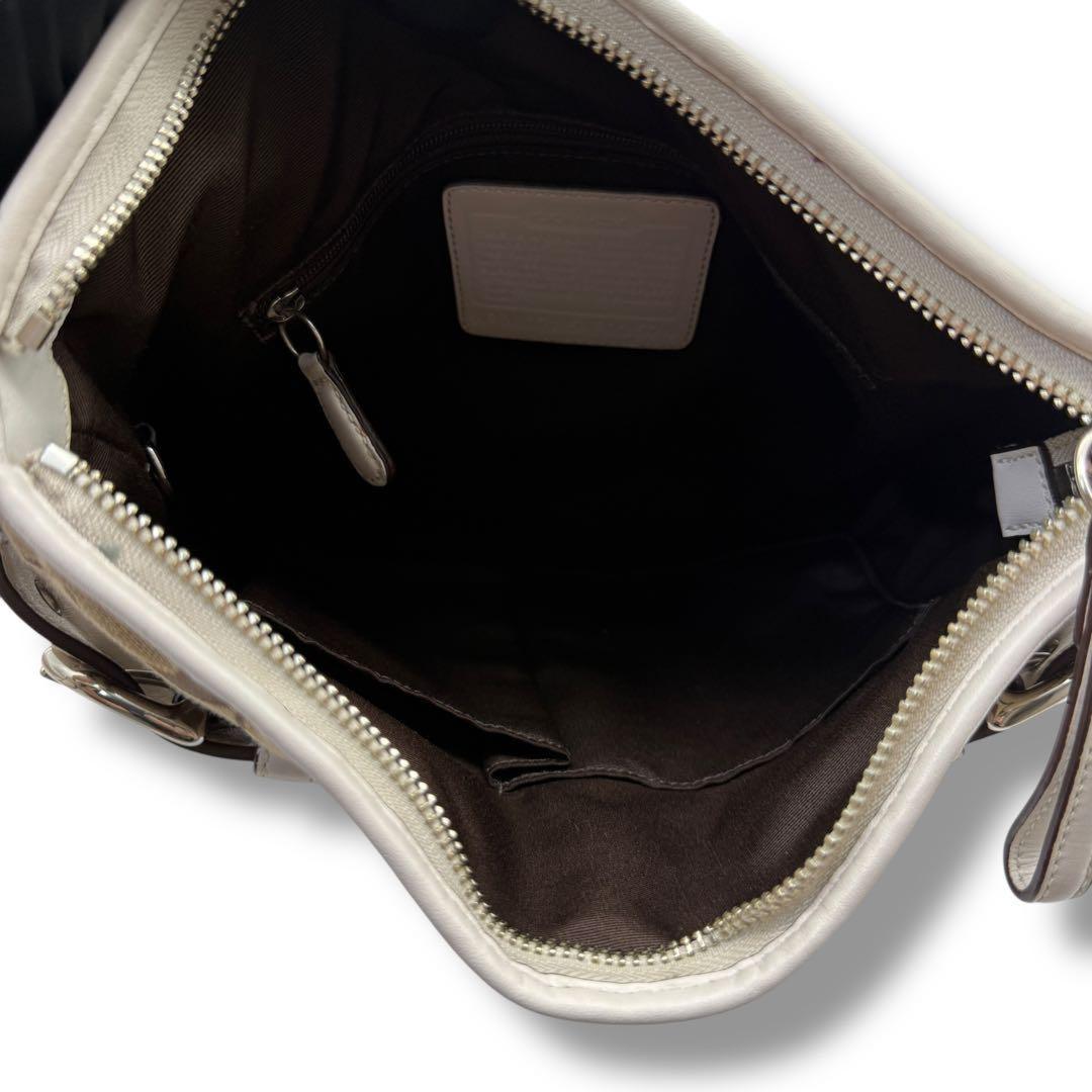 COACH Shoulder Bag Purse Signature Canvas Leather White Brown Authentic