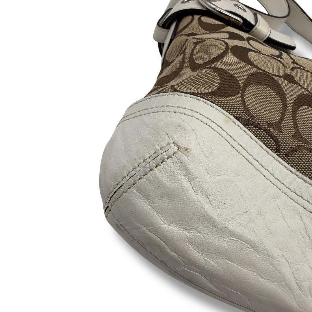 COACH Shoulder Bag Purse Signature Canvas Leather White Brown Authentic