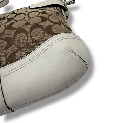COACH Shoulder Bag Purse Signature Canvas Leather White Brown Authentic
