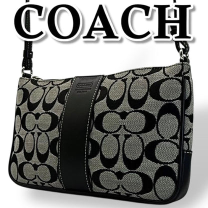 COACH Shoulder Bag Purse Signature 6338 Canvas Black Authentic