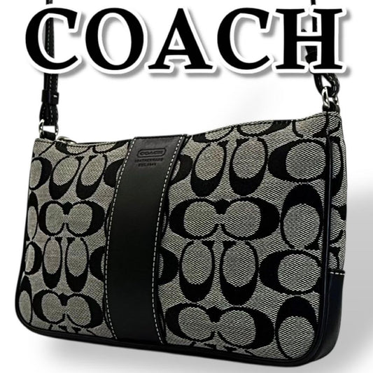 COACH Shoulder Bag Purse Signature 6338 Canvas Black Authentic