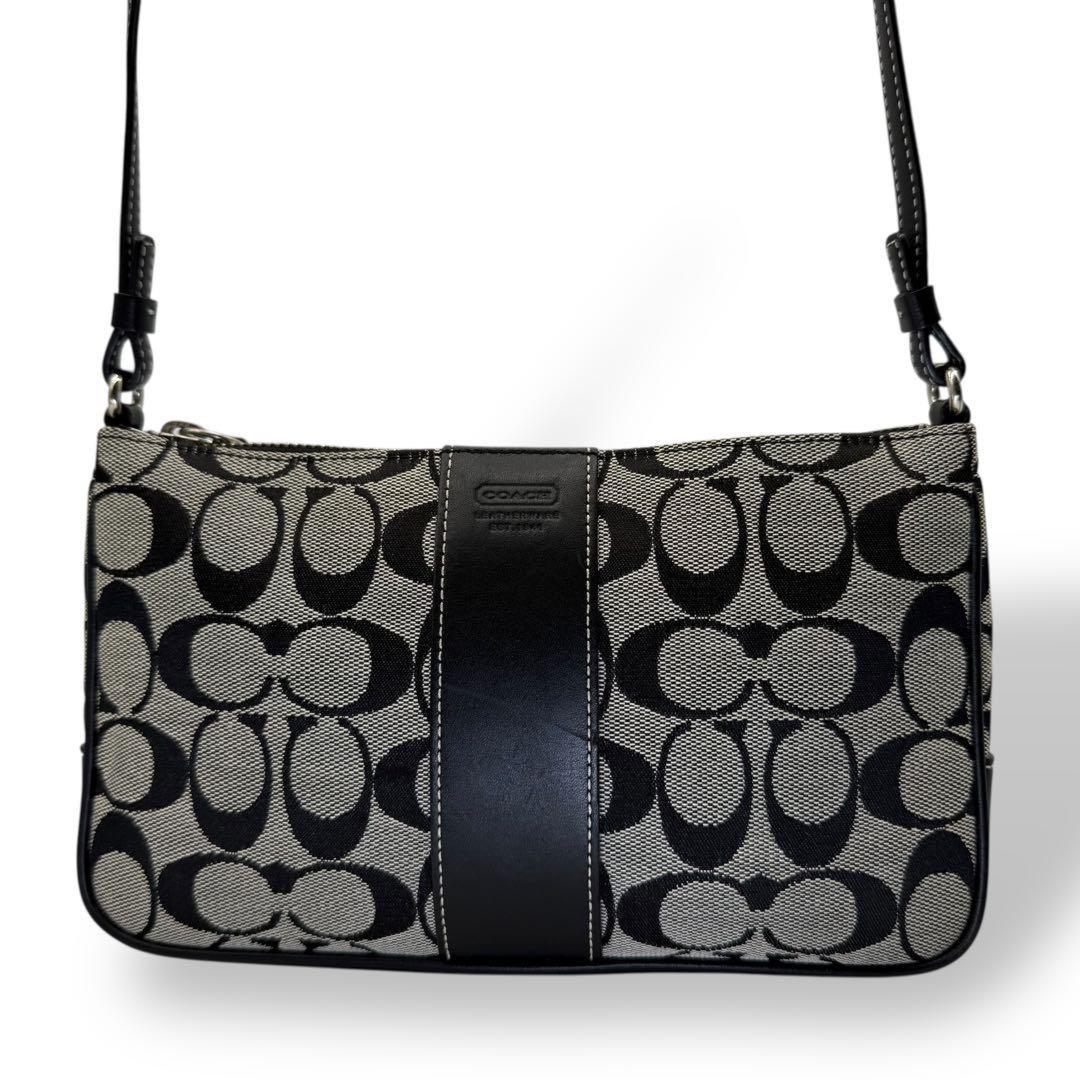 COACH Shoulder Bag Purse Signature 6338 Canvas Black Authentic