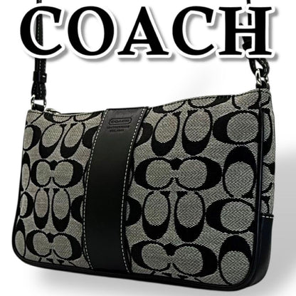 COACH Shoulder Bag Purse Signature 6338 Canvas Black Authentic