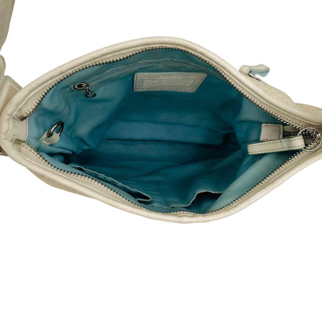 COACH Shoulder Bag Purse Signature Canvas Leather Suede White Authentic
