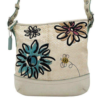 COACH Shoulder Bag Purse Signature Canvas Leather Suede White Authentic