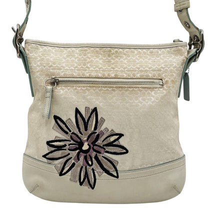 COACH Shoulder Bag Purse Signature Canvas Leather Suede White Authentic
