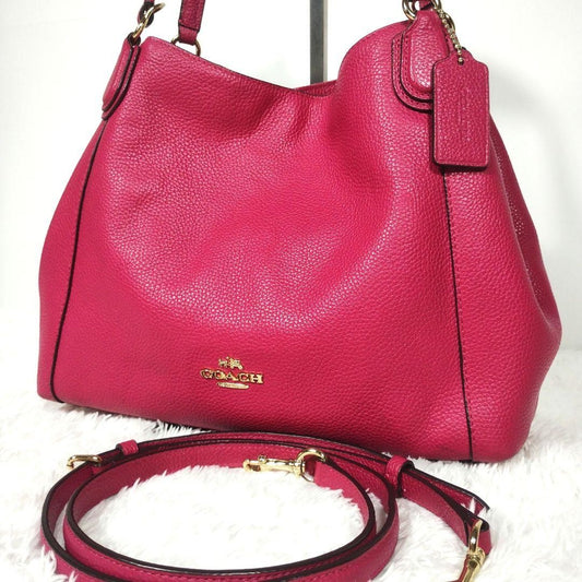 COACH Hand Shoulder Bag Tote Purse 2way 35983 Leather Pink Authentic
