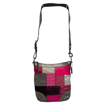 COACH Shoulder Bag Purse Signature Patchwork Canvas Leather Pink Authentic