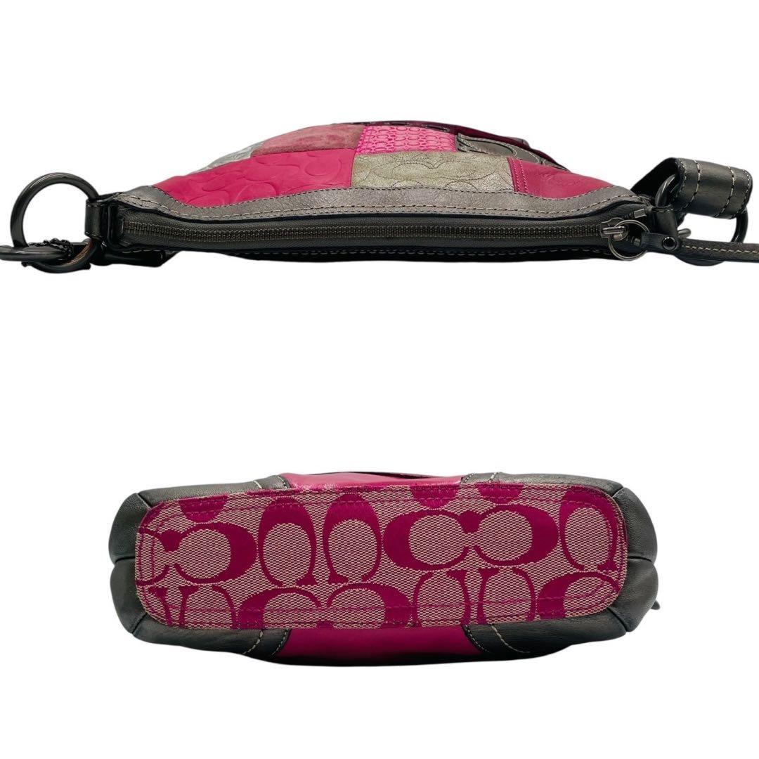COACH Shoulder Bag Purse Signature Patchwork Canvas Leather Pink Authentic