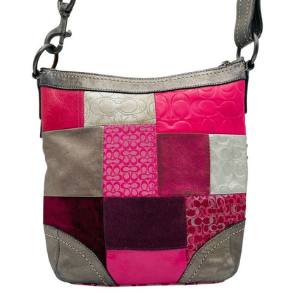 COACH Shoulder Bag Purse Signature Patchwork Canvas Leather Pink Authentic