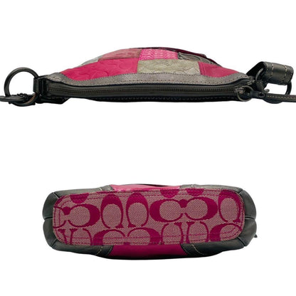 COACH Shoulder Bag Purse Signature Patchwork Canvas Leather Pink Authentic