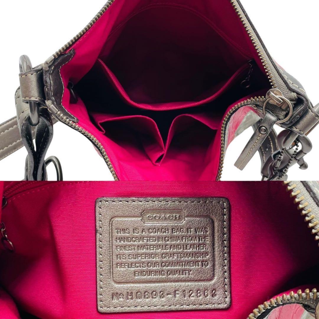 COACH Shoulder Bag Purse Signature Patchwork Canvas Leather Pink Authentic