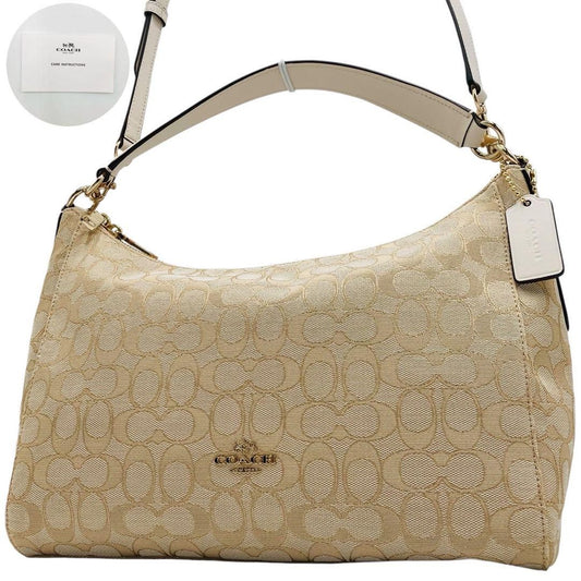 COACH Shoulder Bag Purse Signature Canvas Leather Beige White Authentic