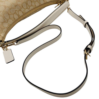 COACH Shoulder Bag Purse Signature Canvas Leather Beige White Authentic