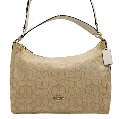 COACH Shoulder Bag Purse Signature Canvas Leather Beige White Authentic