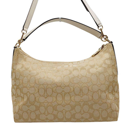 COACH Shoulder Bag Purse Signature Canvas Leather Beige White Authentic