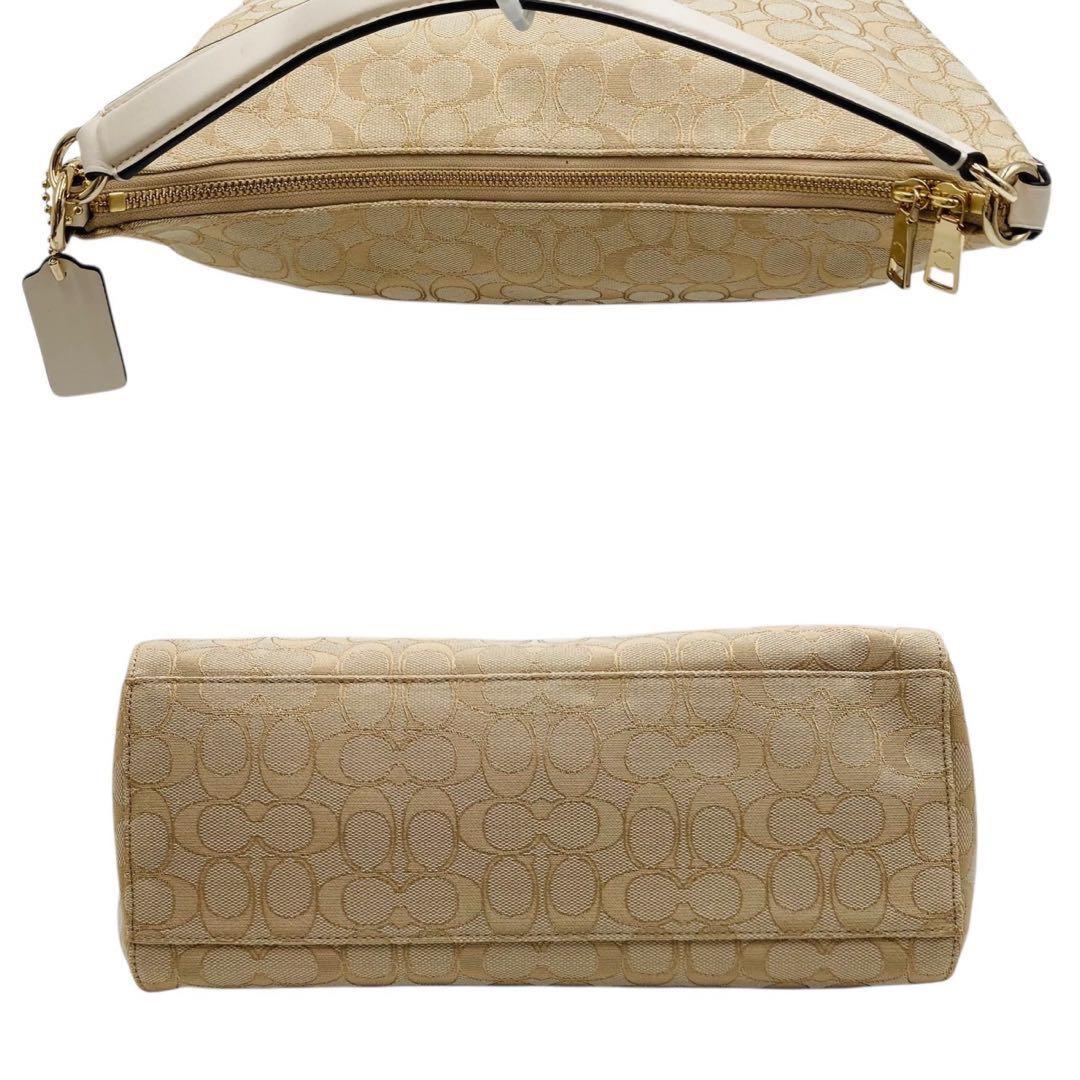 COACH Shoulder Bag Purse Signature Canvas Leather Beige White Authentic