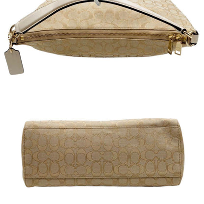 COACH Shoulder Bag Purse Signature Canvas Leather Beige White Authentic