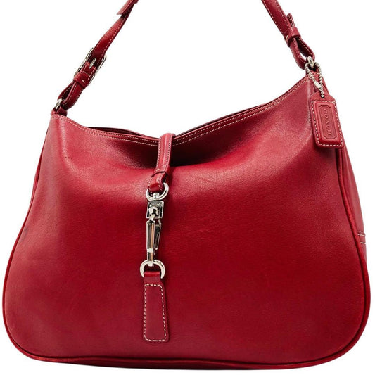 COACH Shoulder Bag Purse Leather Red Authentic