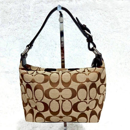 COACH Accessory Pouch Hand Bag Tote Purse Signature Canvas Suede Leather Brown
